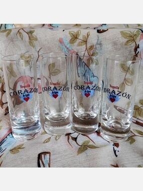 CORAZON Brand Set of 4 Tequila de Agave Shot Glasses Glass Party Shots Celebrate